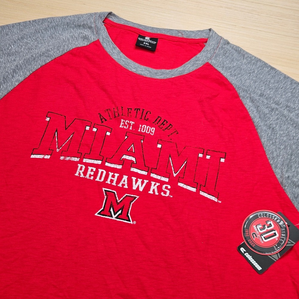 Miami RedHawks Shirt Mens XXL Red Raglan Urban Achievers Tee Colosseum NEW